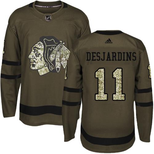 Adidas Blackhawks #11 Andrew Desjardins Green Salute to Service Stitched NHL Jersey