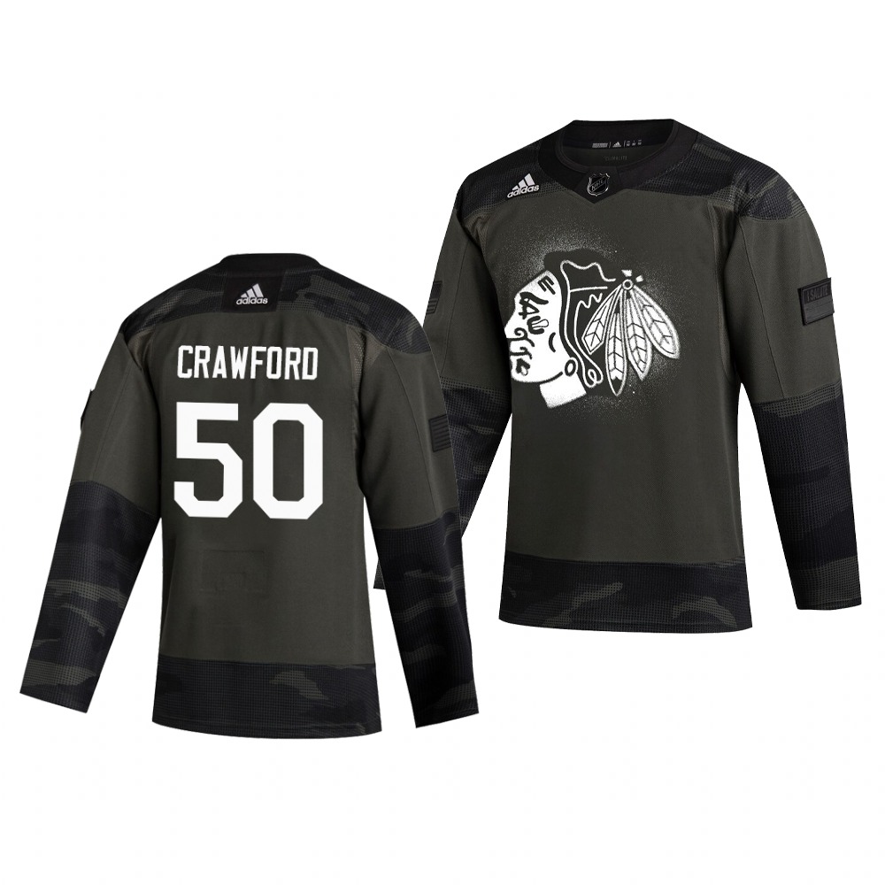 Chicago Blackhawks #50 Corey Crawford Adidas 2019 Veterans Day Men's Authentic Practice NHL Jersey Camo