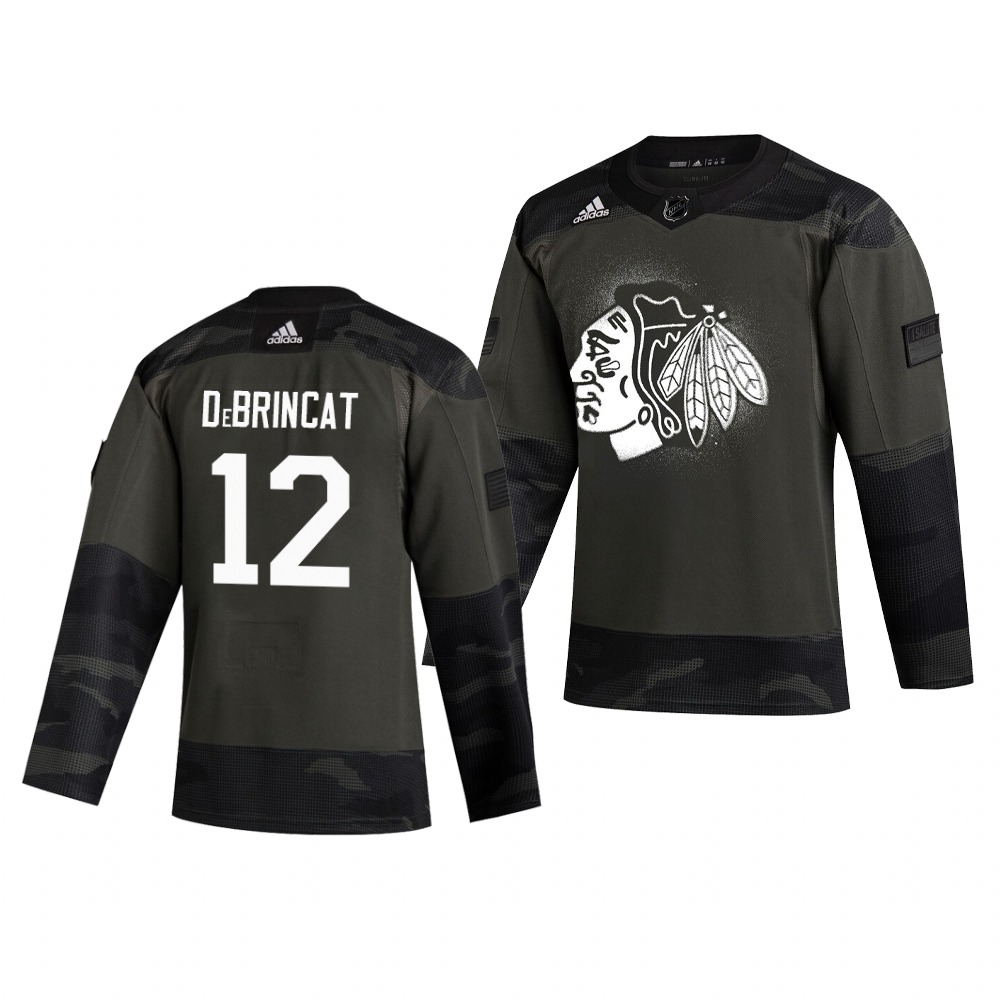 Chicago Blackhawks #12 Alex Debrincat Adidas 2019 Veterans Day Men's Authentic Practice NHL Jersey Camo