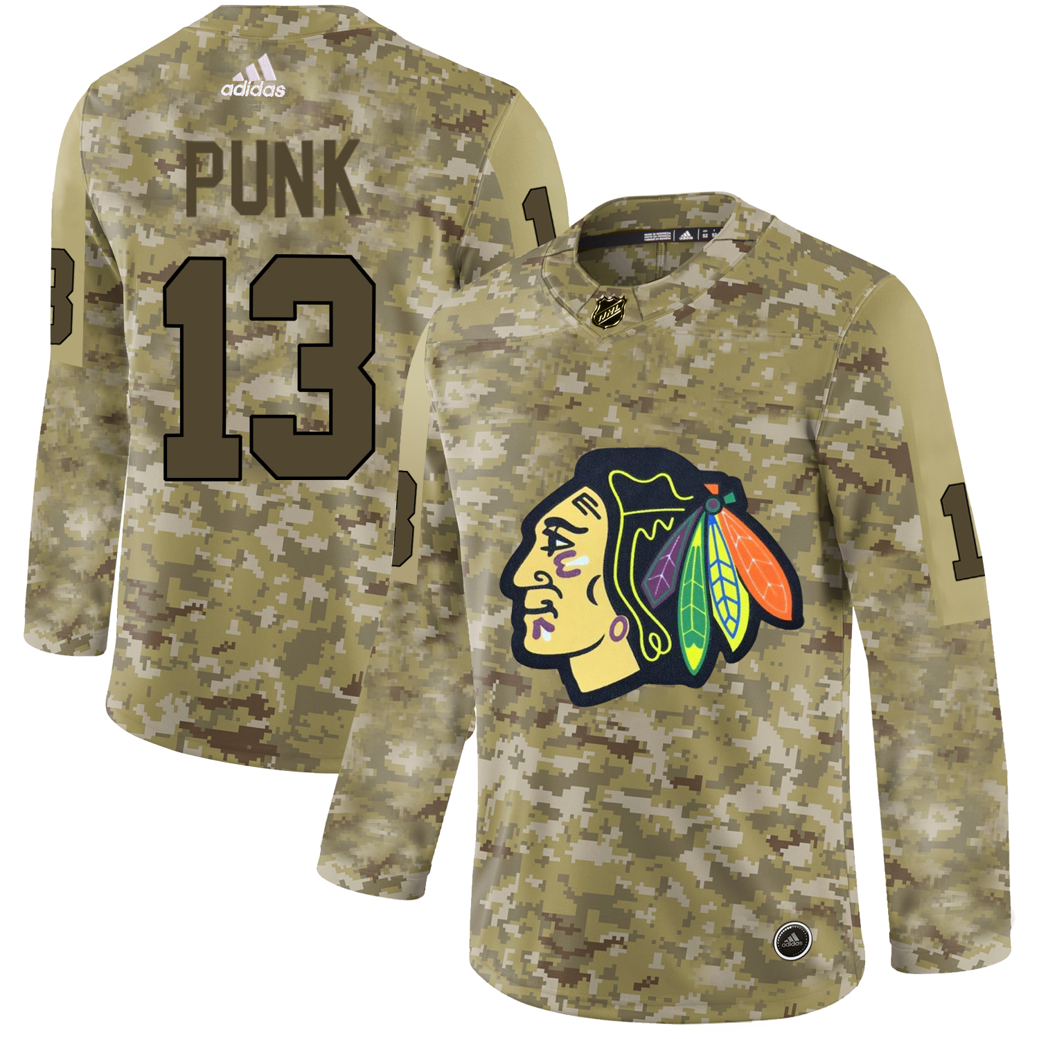 Adidas Blackhawks #13 CM Punk Camo Authentic Stitched NHL Jersey