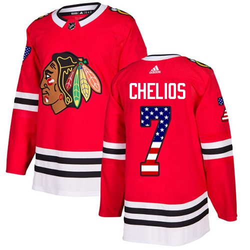 Adidas Blackhawks #7 Chris Chelios Red Home Authentic USA Flag Stitched NHL Jersey