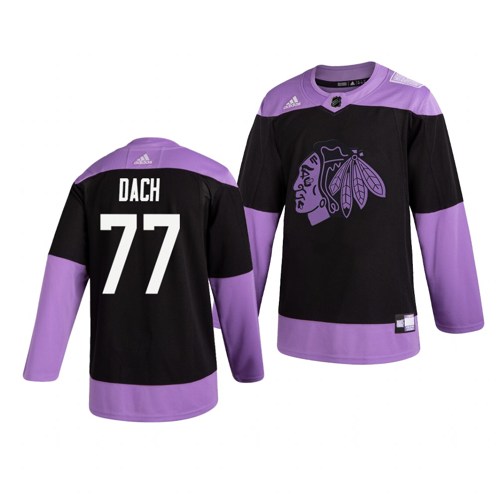 Chicago Blackhawks #77 Kirby Dach Adidas Men's Hockey Fights Cancer Practice NHL Jersey Black