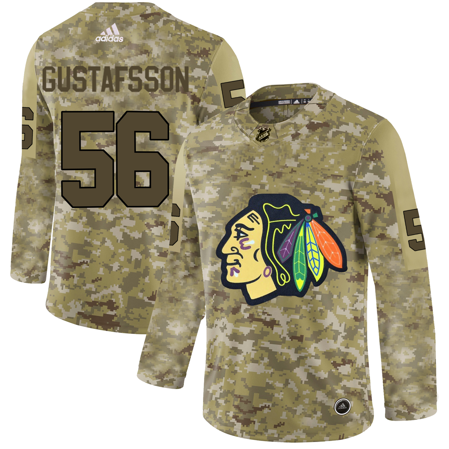 Adidas Blackhawks #56 Erik Gustafsson Camo Authentic Stitched NHL Jersey