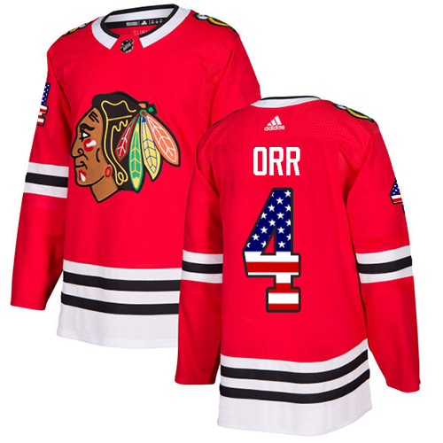Adidas Blackhawks #4 Bobby Orr Red Home Authentic USA Flag Stitched NHL Jersey