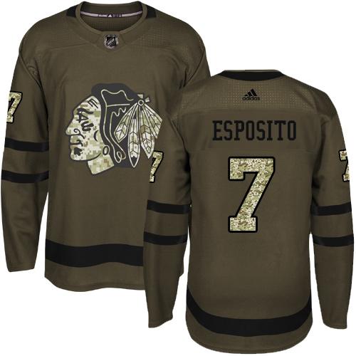 Adidas Blackhawks #7 Tony Esposito Green Salute to Service Stitched NHL Jersey