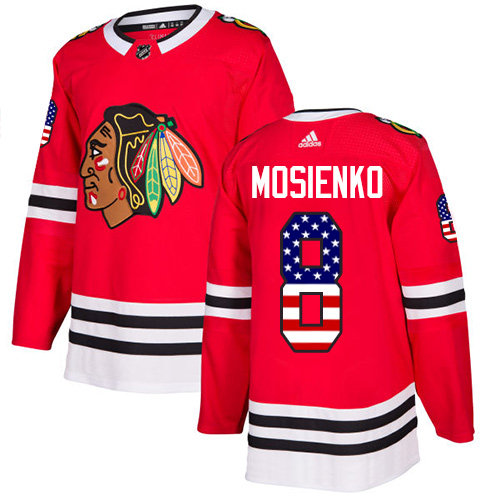 Adidas Blackhawks #8 Bill Mosienko Red Home Authentic USA Flag Stitched NHL Jersey