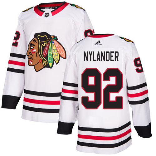 Adidas Blackhawks #92 Alexander Nylander White Road Authentic Stitched NHL Jersey