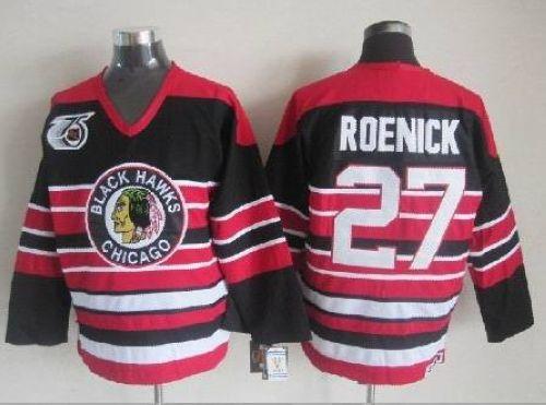 Blackhawks #27 Jeremy Roenick Red/Black 75TH CCM Stitched NHL Jersey