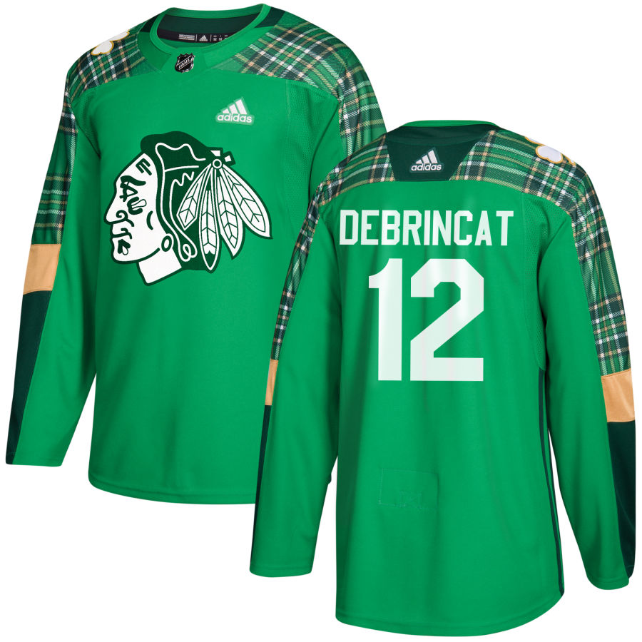 Adidas Blackhawks #12 Alex DeBrincat adidas Green St. Patrick's Day Authentic Practice Stitched NHL Jersey