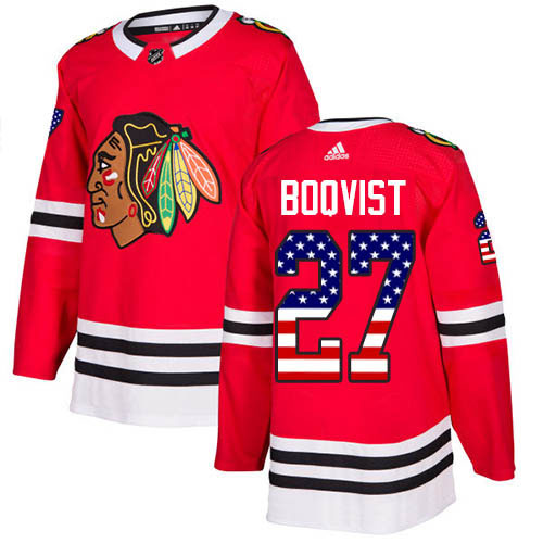 Adidas Blackhawks #27 Adam Boqvist Red Home Authentic USA Flag Stitched NHL Jersey