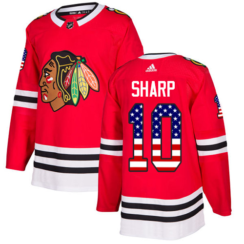 Adidas Blackhawks #10 Patrick Sharp Red Home Authentic USA Flag Stitched NHL Jersey