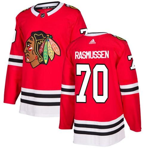 Adidas Blackhawks #70 Dennis Rasmussen Red Home Authentic Stitched NHL Jersey