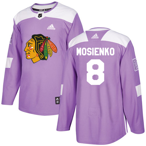 Adidas Blackhawks #8 Bill Mosienko Purple Authentic Fights Cancer Stitched NHL Jersey
