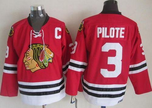 Blackhawks #3 Pierre Pilote Red CCM Throwback Stitched NHL Jersey