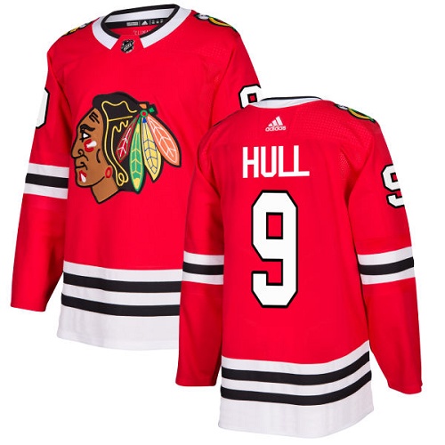 Adidas Blackhawks #9 Bobby Hull Red Home Authentic Stitched NHL Jersey