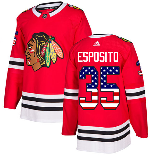Adidas Blackhawks #35 Tony Esposito Red Home Authentic USA Flag Stitched NHL Jersey