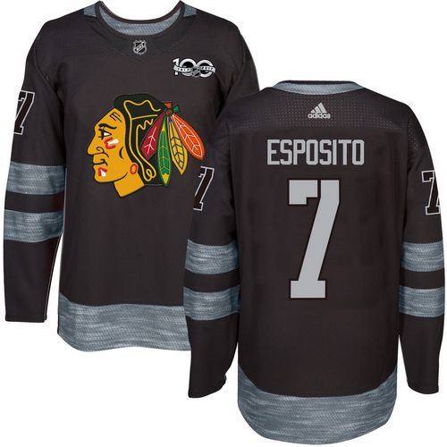 Adidas Blackhawks #7 Tony Esposito Black 1917-2017 100th Anniversary Stitched NHL Jersey