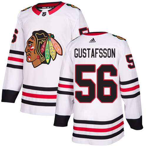 Adidas Blackhawks #56 Erik Gustafsson White Road Authentic Stitched NHL Jersey