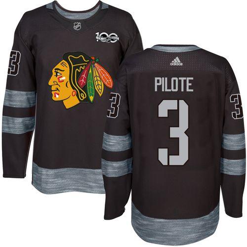 Adidas Blackhawks #3 Pierre Pilote Black 1917-2017 100th Anniversary Stitched NHL Jersey