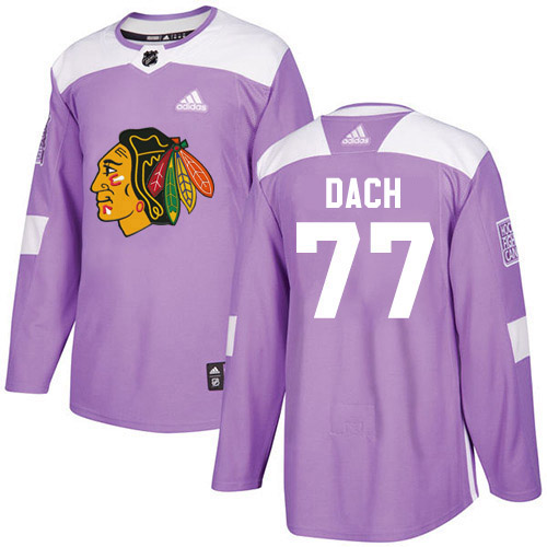 Adidas Blackhawks #77 Kirby Dach Purple Authentic Fights Cancer Stitched NHL Jersey