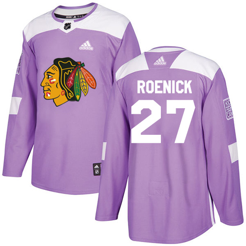 Adidas Blackhawks #27 Jeremy Roenick Purple Authentic Fights Cancer Stitched NHL Jersey