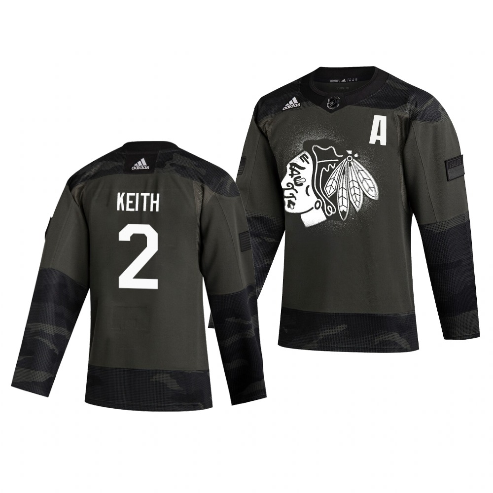 Chicago Blackhawks #2 Duncan Keith Adidas 2019 Veterans Day Men's Authentic Practice NHL Jersey Camo
