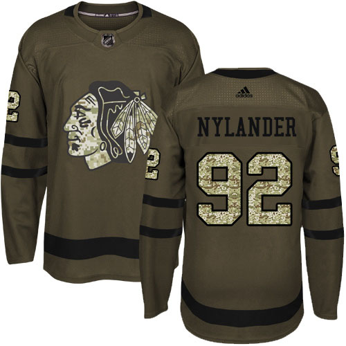 Adidas Blackhawks #92 Alexander Nylander Green Salute to Service Stitched NHL Jersey