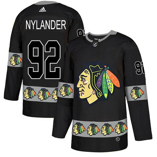 Adidas Blackhawks #92 Alexander Nylander Black Authentic Team Logo Fashion Stitched NHL Jersey