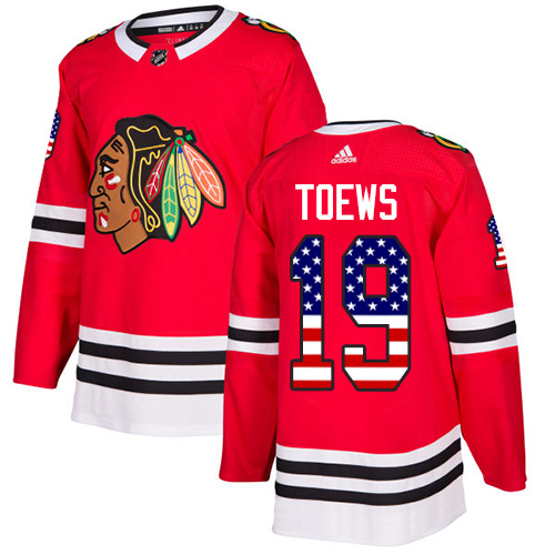 Adidas Blackhawks #19 Jonathan Toews Red Home Authentic USA Flag Stitched NHL Jersey