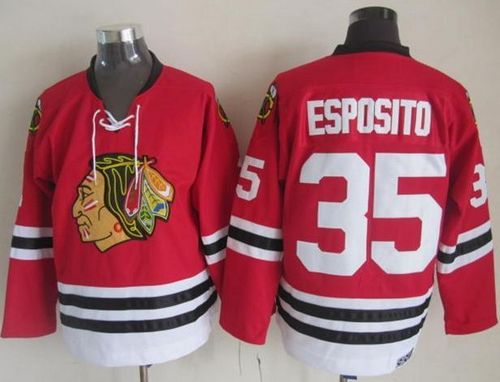 Blackhawks #35 Tony Esposito Red CCM Throwback Stitched NHL Jersey