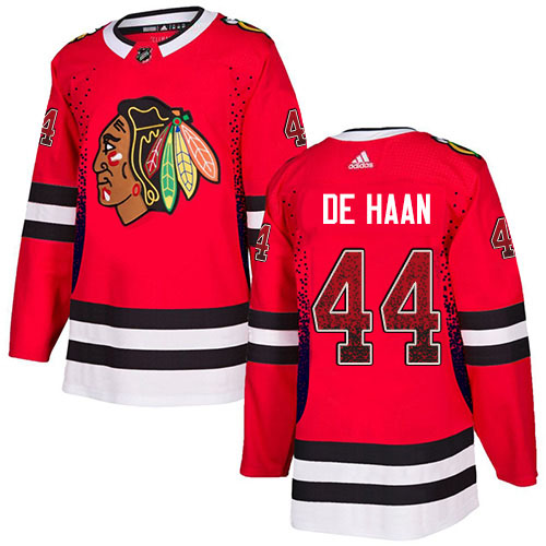 Adidas Blackhawks #44 Calvin De Haan Red Home Authentic Drift Fashion Stitched NHL Jersey