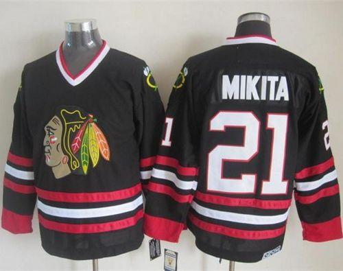 Blackhawks #21 Stan Mikita Black CCM Throwback Stitched NHL Jersey