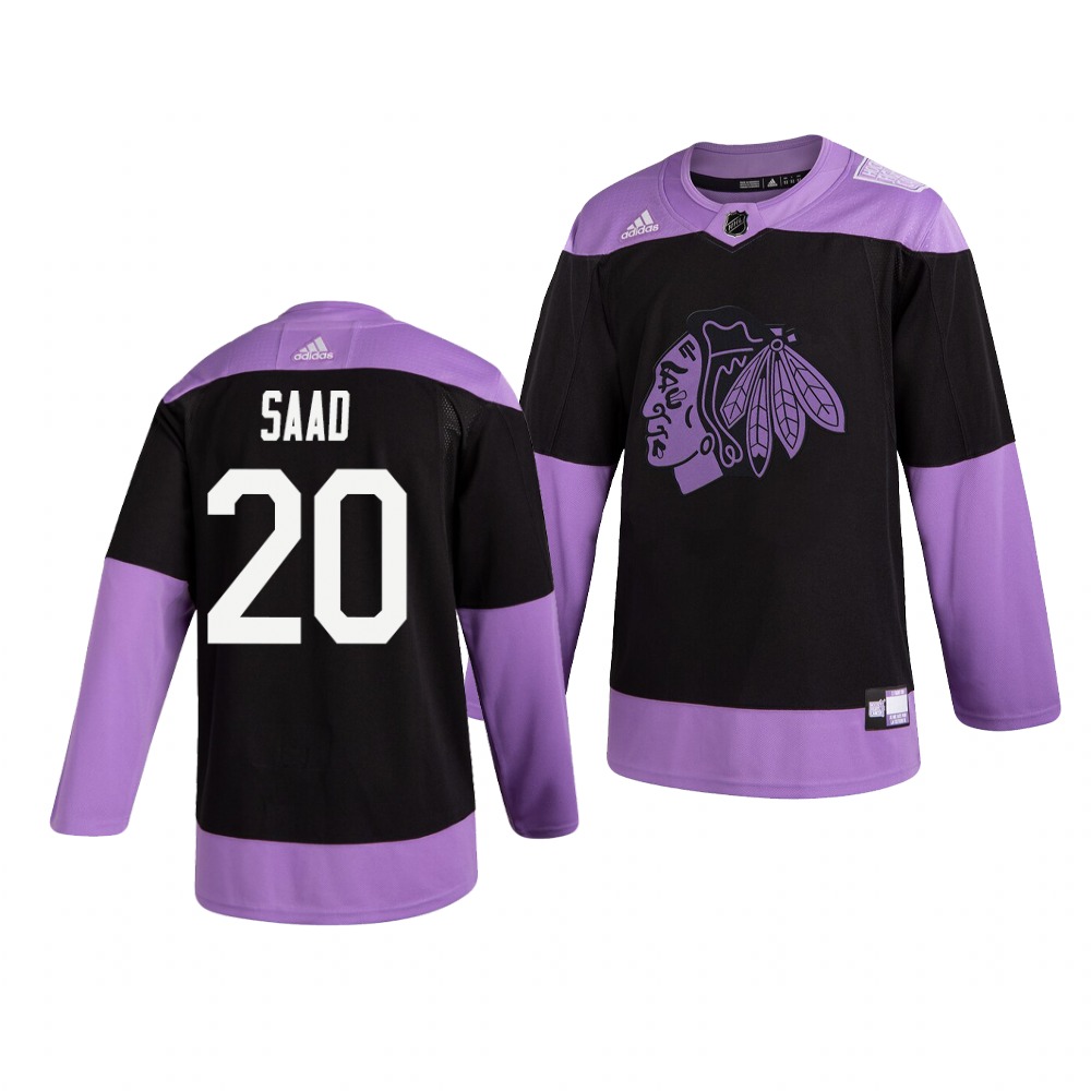 Chicago Blackhawks #20 Brandon Saad Adidas Men's Hockey Fights Cancer Practice NHL Jersey Black