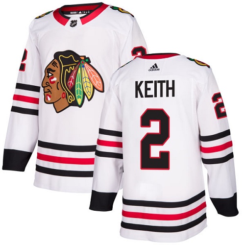 Adidas Blackhawks #2 Duncan Keith White Road Authentic Stitched NHL Jersey