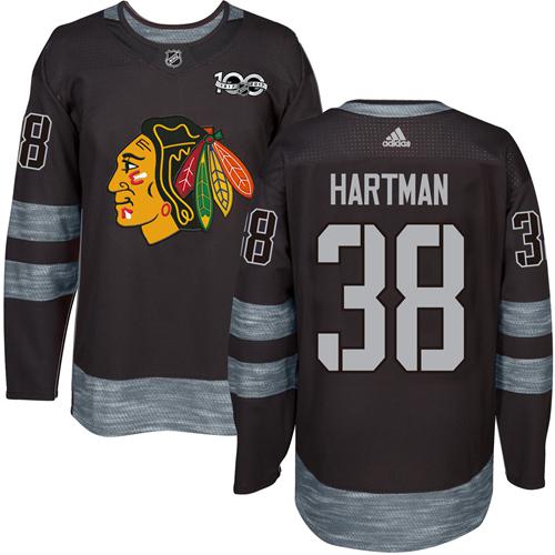 Adidas Blackhawks #38 Ryan Hartman Black 1917-2017 100th Anniversary Stitched NHL Jersey