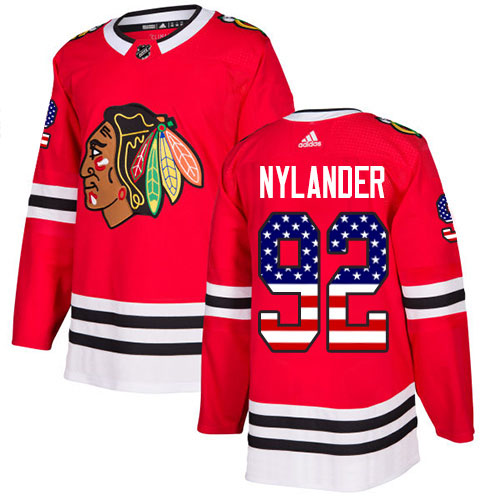 Adidas Blackhawks #92 Alexander Nylander Red Home Authentic USA Flag Stitched NHL Jersey