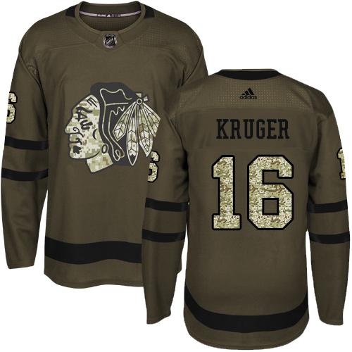 Adidas Blackhawks #16 Marcus Kruger Green Salute to Service Stitched NHL Jersey
