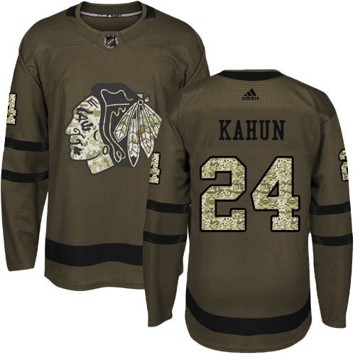 Adidas Blackhawks #24 Dominik Kahun Green Salute to Service Stitched NHL Jersey