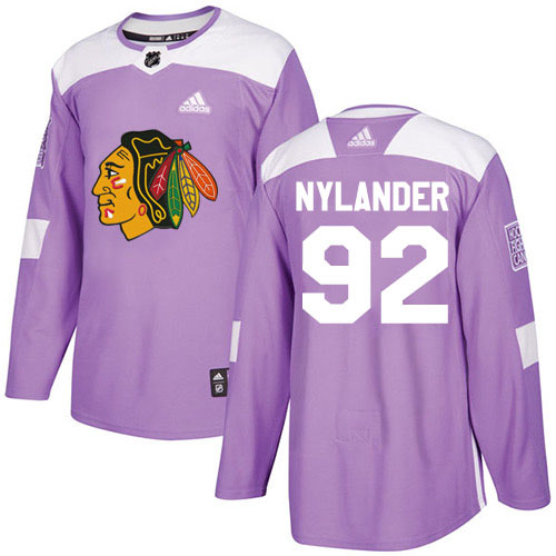 Adidas Blackhawks #92 Alexander Nylander Purple Authentic Fights Cancer Stitched NHL Jersey