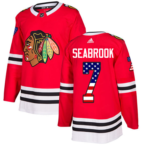Adidas Blackhawks #7 Brent Seabrook Red Home Authentic USA Flag Stitched NHL Jersey