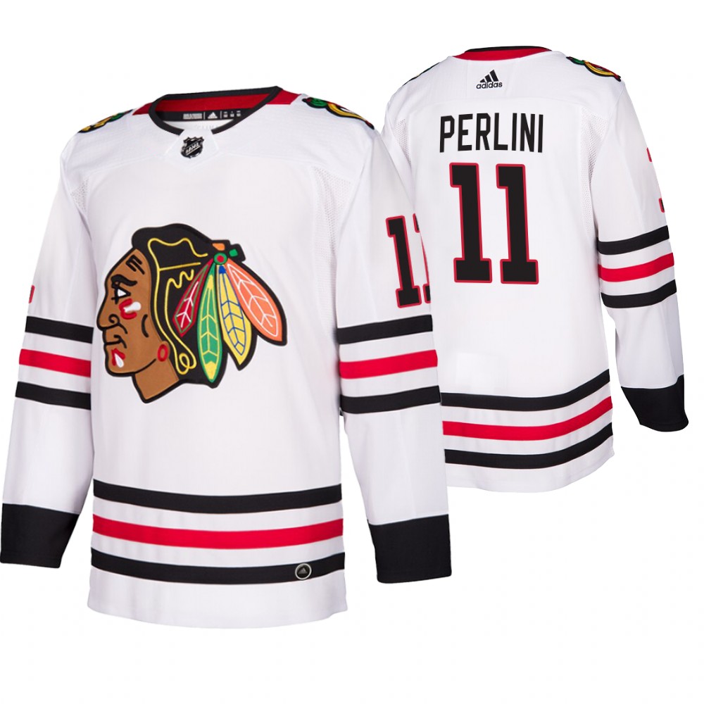Chicago Blackhawks #11 Brendan Perlini 2019-20 Away Authentic Player White NHL Jersey
