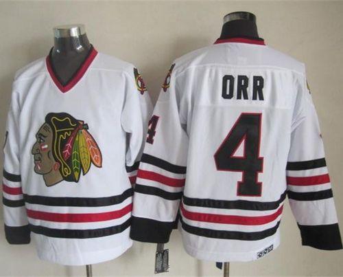 Blackhawks #4 Bobby Orr White CCM Throwback Stitched NHL Jersey