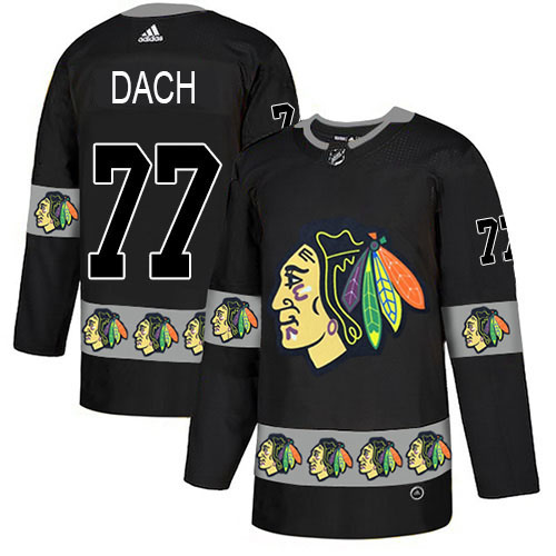 Adidas Blackhawks #77 Kirby Dach Black Authentic Team Logo Fashion Stitched NHL Jersey