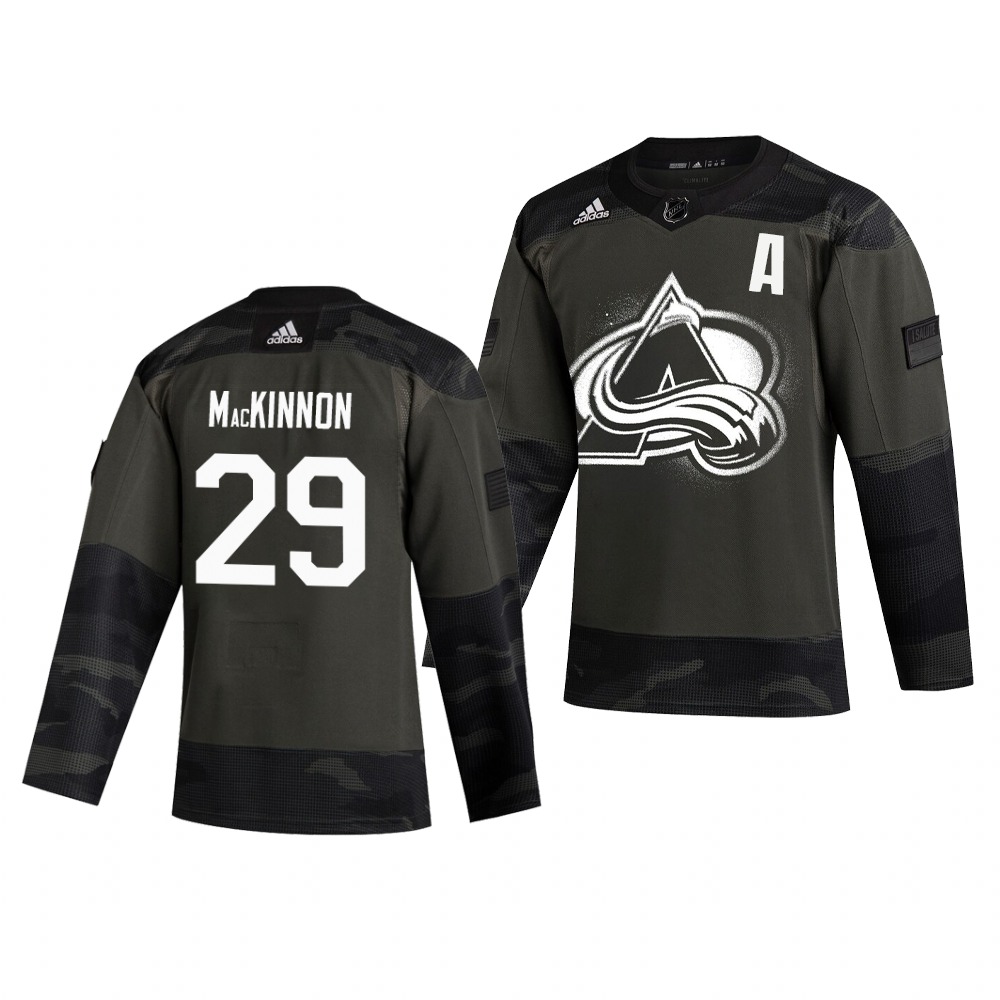 Colorado Avalanche #29 Nathan MacKinnon Adidas 2019 Veterans Day Men's Authentic Practice NHL Jersey Camo