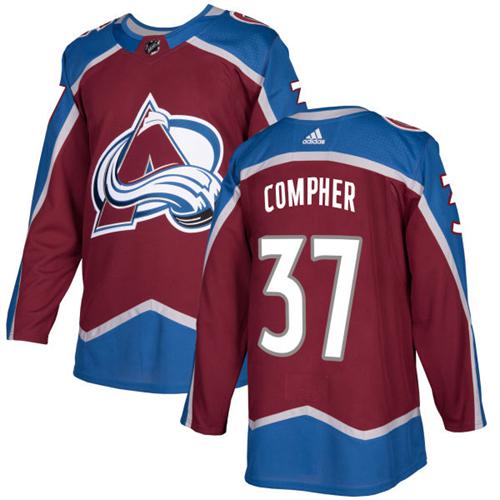 Adidas Avalanche #37 J.T. Compher Burgundy Home Authentic Stitched NHL Jersey