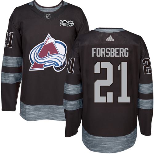 Adidas Avalanche #21 Peter Forsberg Black 1917-2017 100th Anniversary Stitched NHL Jersey