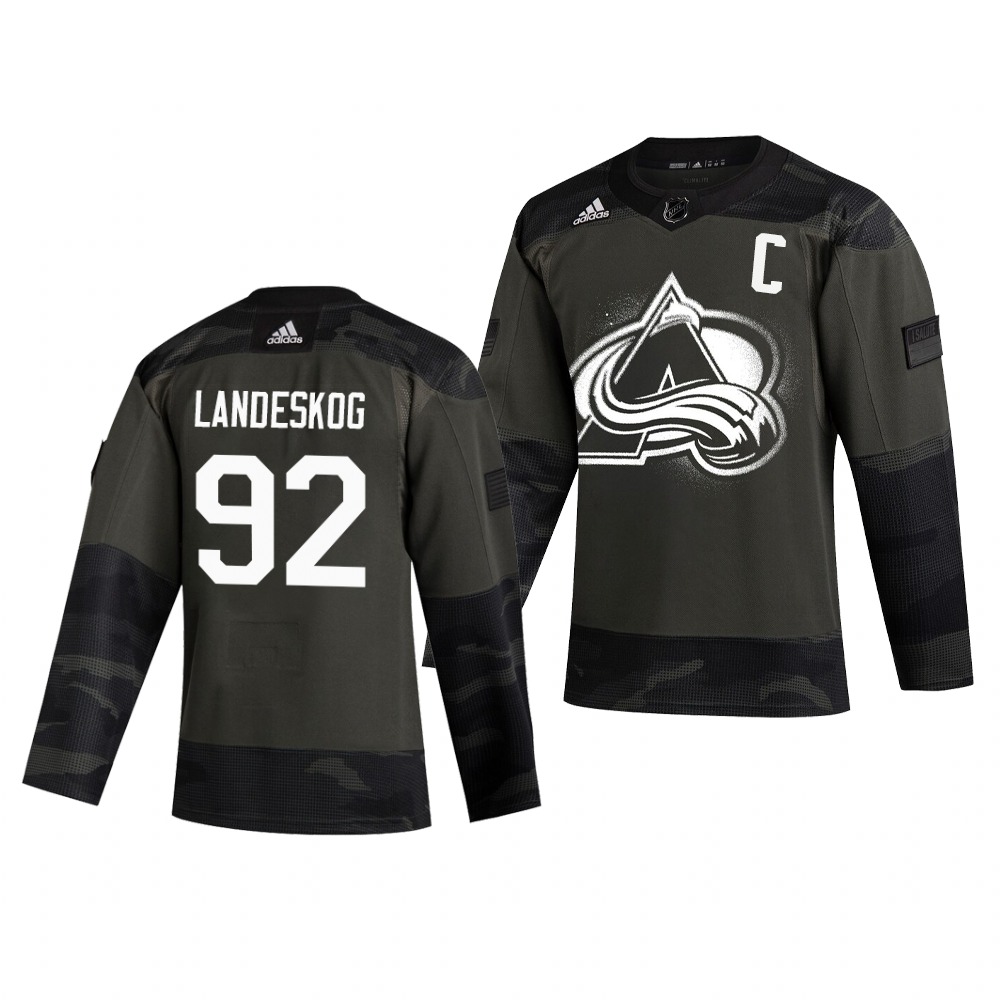 Colorado Avalanche #92 Gabriel Landeskog Adidas 2019 Veterans Day Men's Authentic Practice NHL Jersey Camo