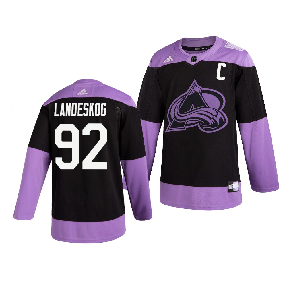 Colorado Avalanche #92 Gabriel Landeskog Adidas Men's Hockey Fights Cancer Practice NHL Jersey Black