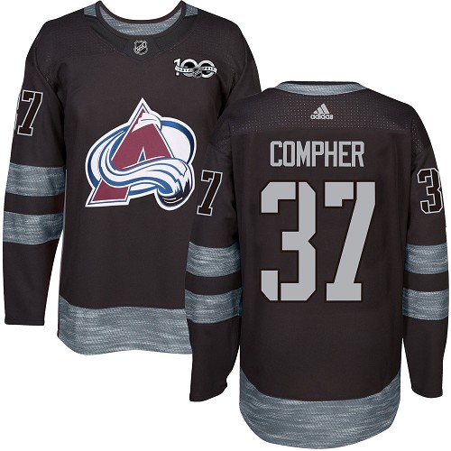 Adidas Avalanche #37 J.T. Compher Black 1917-2017 100th Anniversary Stitched NHL Jersey