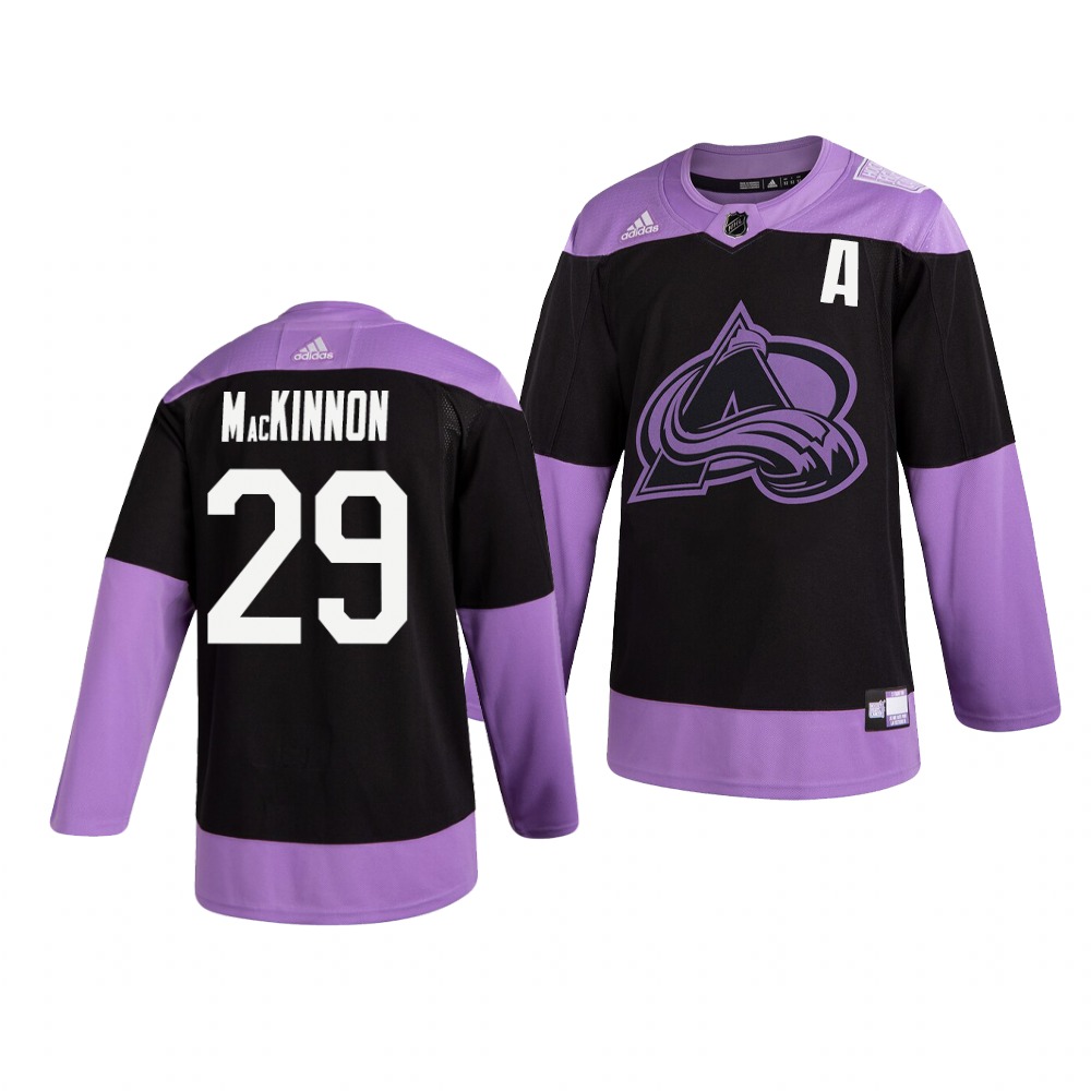 Colorado Avalanche #29 Nathan Mackinnon Adidas Men's Hockey Fights Cancer Practice NHL Jersey Black